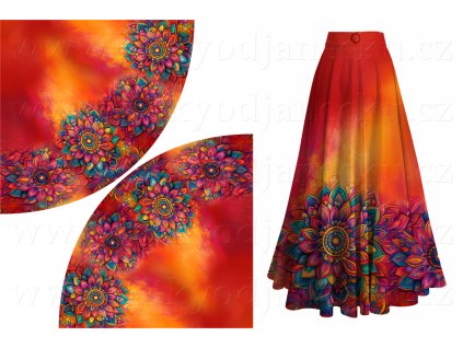 Bavlněný úplet 180g * PANEL na půlkolovou maxisukni 200x176 cm * Mandala slunce