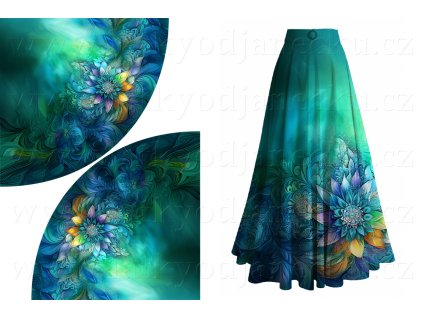 Ferra úplet 190g * PANEL na půlkolovou maxisukni 200x156 cm * Zelenomodré svítání