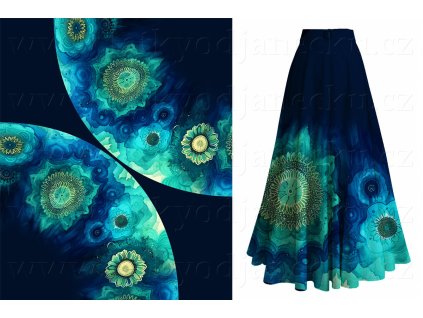 Funkční úplet se stříbrem * PANEL na půlkolovou maxisukni 200x156 cm * Mandala smaragdové laguny