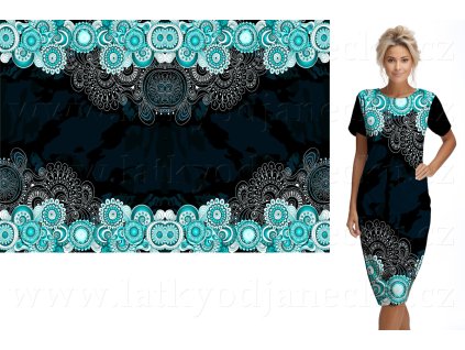 Viskozový úplet TOP 230g * Panel 120 cm * Tyrkysová krajka
