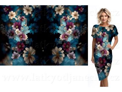 bavlneny uplet top 180g panel 120 cm sametova noc s kvety