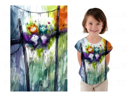 Bavlněný úplet TOP 180g - PANEL na přední pro děti M - Barevné kočky