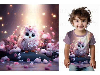 Bavlněný úplet TOP 180g - PANEL na přední pro děti S - Růžová sovička