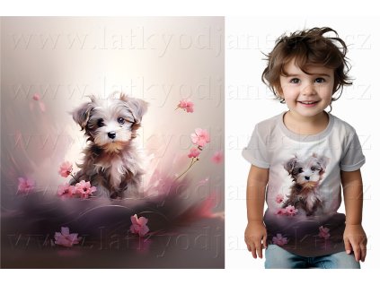 Bavlněný úplet TOP 180g - PANEL na přední pro děti S - Šedý pejsek