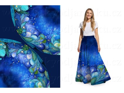 5/4 REZERVACE NA KONEC ČERVNA * Silky tkanina 90g * PANEL na půlkolovou maxisukni 200x144 cm * Křídla oceánu
