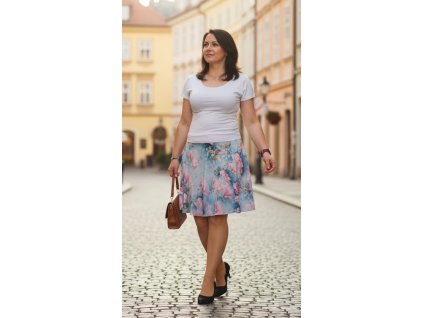 ODĚVY SKLADEM - Půlkolová sukně ZE SILKY Květy magnólie - vel. L