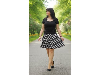 ODĚVY SKLADEM - Půlkolová sukně ZE SILKY Puntíky - vel. XL