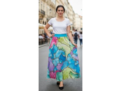 ODĚVY SKLADEM - Půlkolová sukně ZE SILKY - Zlatá mozaika -  vel.L