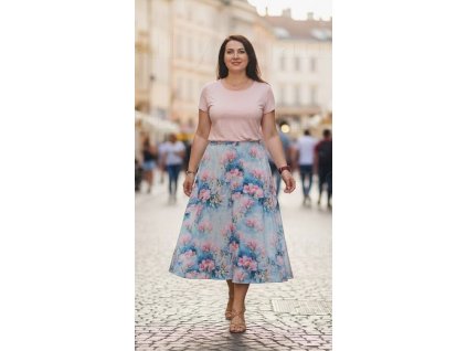 ODĚVY SKLADEM - Půlkolová sukně ZE SILKY Květy magnólie - vel.L