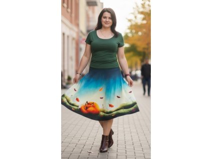 ODĚVY SKLADEM - Půlkolová sukně Z bavlněného úpletu  Liška - vel.L