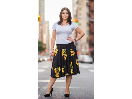 ODĚVY SKLADEM - Kolová sukně ZE SILKY - Slunečnice - vel. L