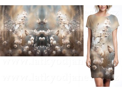 Ferra úplet 230g *  PANEL 80 cm x156 cm * Motýli na béžové