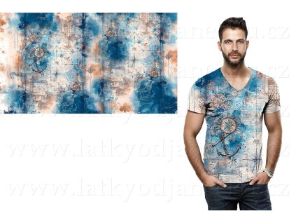 Bavlněný úplet TOP 180g, Panel 100 cm, Mapa pokladů