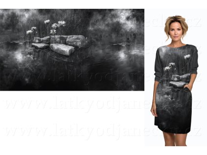 Teplákovina TOP 240g - PANEL 90x176 cm - Černobílé lekníny