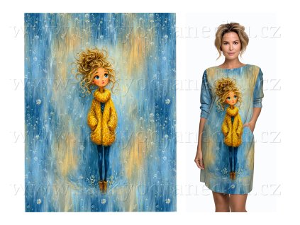 Bavlněný úplet 200g PANEL na přední díl tuniky XL 100 cm Žlutomodrá, svetr