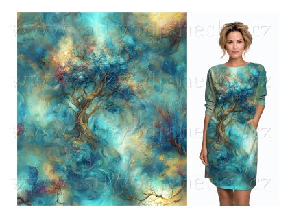 Teplákovina 240g - PANEL na přední díl - XL 100 cm - Barvy duhy Strom