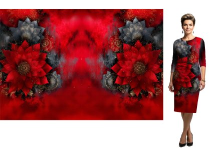 Bavlněný úplet 200g - Panel na šaty 120 cm - Červená Mandaly