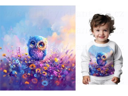 Bavlněný úplet TOP 180g - PANEL na přední pro děti S - Barevná sovička