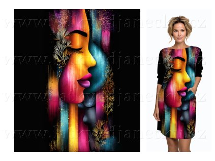 Bavlněný úplet TOP 180g - PANEL na přední díl XL 100 cm - Barevné masky