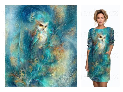 Bavlněný úplet TOP 180g - PANEL na přední díl XL 100 cm - Barvy duhy Sova