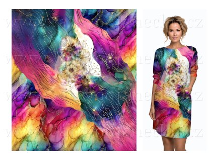 Bavlněný úplet TOP 200g - PANEL na přední díl XL 80 cm - Elixír Květy