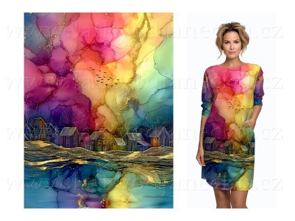 Teplákovina 240g - PANEL na přední díl XL 100 cm - Elixír Domky