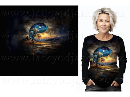 Bavlněný úplet 200g - PANEL na přední díl XL 80 cm - Jing Jang měsíc