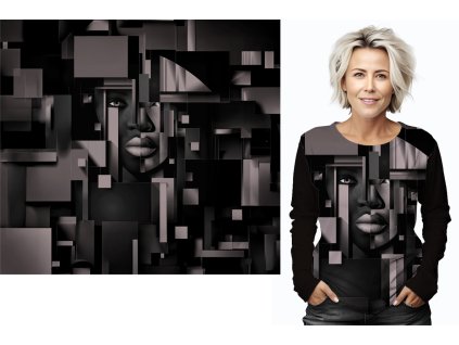 Bavlněný úplet 200g - PANEL na přední díl XL 80 cm - Taupe geometrie