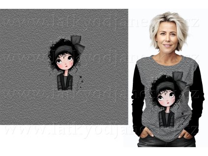 Bavlněný úplet 200g - PANEL na přední díl XL 80 cm - Dívka s mašlí