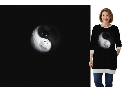Teplákovina 240g - PANEL na přední díl XL 80 cm - Jing jang kočky