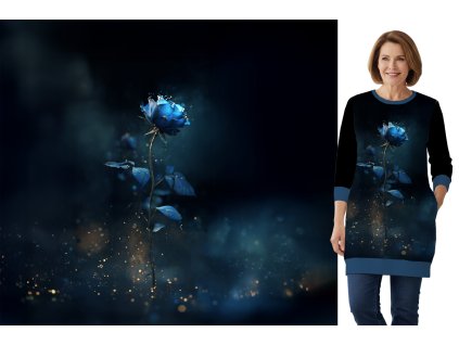 Teplákovina 240g - PANEL na přední díl XL 80 cm - Modrá růže