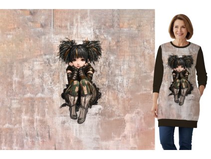 Teplákovina 240g - PANEL na přední díl XL 80 cm - Dívka s dredy