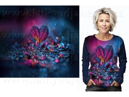 Bavlněný úplet 200g - PANEL na přední díl XL 80 cm - Srdíčko list