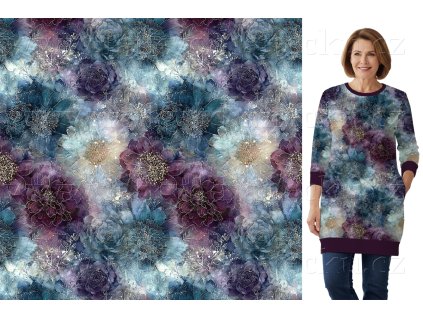 Teplákovina 240 g - Květy s linkou