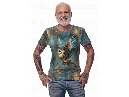 Bavlněný úplet 200g - PANEL na přední díl XL 80 cm - Steampunk Sova v letu