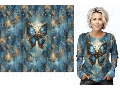 Bavlněný úplet 200g - PANEL na přední díl XL 80 cm - Steampunk Motýl