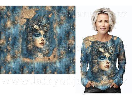 Bavlněný úplet 200g - PANEL na přední díl XL 80 cm - Steampunk Tvář