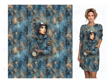 Teplákovina 240g - PANEL na přední díl XL 100 cm - Steampunk Pilotka
