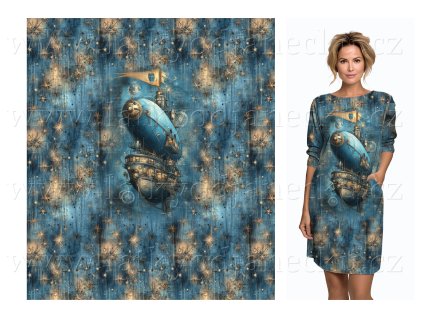 Teplákovina 240g - PANEL na přední díl XL 100 cm - Steampunk Vzducholoď