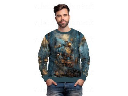 SKLADEM 12/2 - Teplákovina 240g - PANEL na přední díl XL 80 cm - Steampunk Lokomotiva