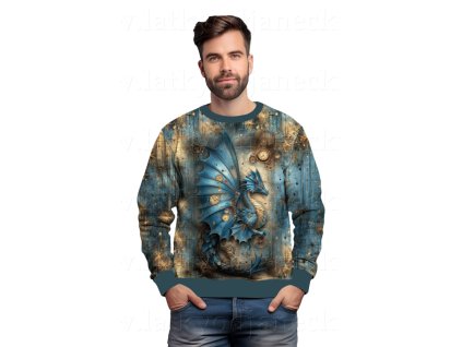 SKLADEM 12/2 - Teplákovina 240g - PANEL na přední díl XL 80 cm - Steampunk Drak