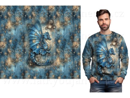 Teplákovina 240g - PANEL na přední díl XL 80 cm - Steampunk Drak