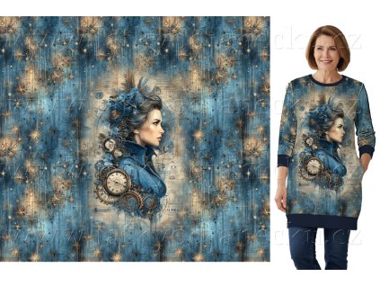 Teplákovina 240g - PANEL na přední díl XL 80 cm - Steampunk Dáma