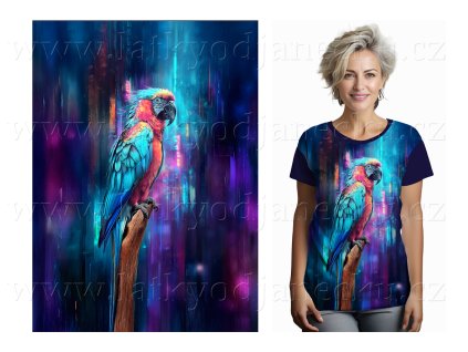 Bavlněný úplet - PANEL na přední díl trička pro náctileté L - Tyrkysový papoušek