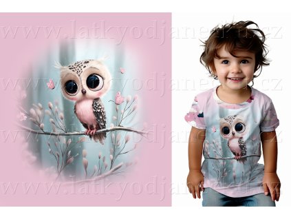 Bavlněný úplet TOP 180g -  PANEL S - Růžová - Sova