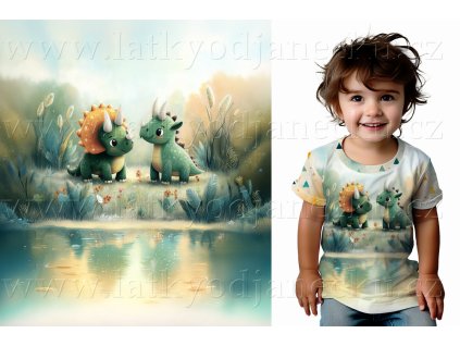 Bavlněný úplet TOP 180g -  PANEL S - Zelená - Dinosauři