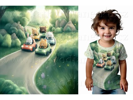 Bavlněný úplet TOP 180g -  PANEL S - Zelená - Auta