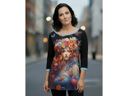 Bavlněný úplet TOP 180 g - PANEL na přední díl XL 80 cm - Dívka s motýly