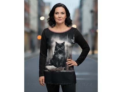 Bavlněný úplet TOP 180 g - PANEL na přední díl XL 80 cm - Černá kočka