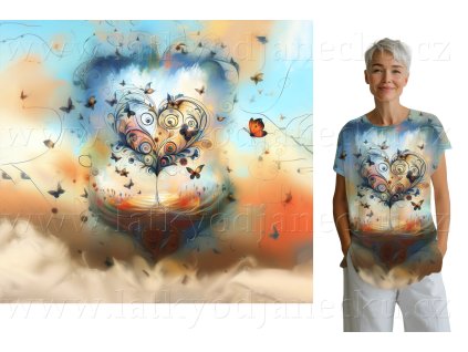 Bavlněný úplet - PANEL XL 80 cm - Motýlí srdce